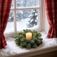 thumbnail image 6 of Artificial Green Leaves Candle Ring Wreath, Mini Plastic Candle Holder for 3-4 Inch Pillar Candles, Festive Christmas Table Centerpiece Garland Decor for Fireplace Mantel Dinner Party Home Holiday, 6 of 6