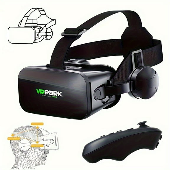 3D VR Glasses for iPhone Android, Proximity Sensor, Controller Support, Adjustable Dual Lens, PVC, Immersive Gaming, No Battery Needed