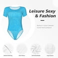 thumbnail image 6 of Balery Sky Blue Glitter Women's Short Sleevee Crew Neck Bodysuit Tops Short Sleeve Tops Basic-Medium, 6 of 9