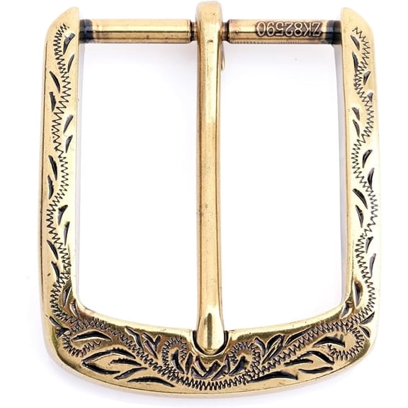 Style Belt Buckle, 1.5 Inch Width, Decorative Floral Pattern HRBK D82590 (Brass)