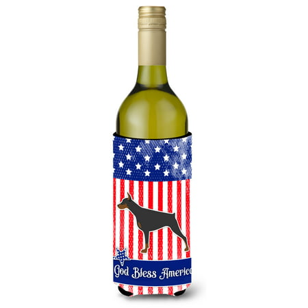 USA Patriotic Doberman Pinscher Wine Bottle Beverge Insulator Hugger