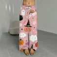 thumbnail image 6 of WTOBBY Women's Seasonal Casual Halloween Print Elastic Waist Drawstring Pocket Wide Leg Trousers with Festive Patterns for Fun Fall Outfits and Comfortable Wear,Pink L, 6 of 6