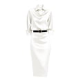 thumbnail image 4 of Idoravan Fashion Women's 3/4 Sleeve Turndown Collar Solid Button Casual Summer Dress, 4 of 7