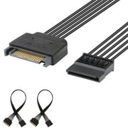 J&D 15 Pin SATA Power Extension Cable (2 Pack), Male to Female Cable, 10 inch, Black