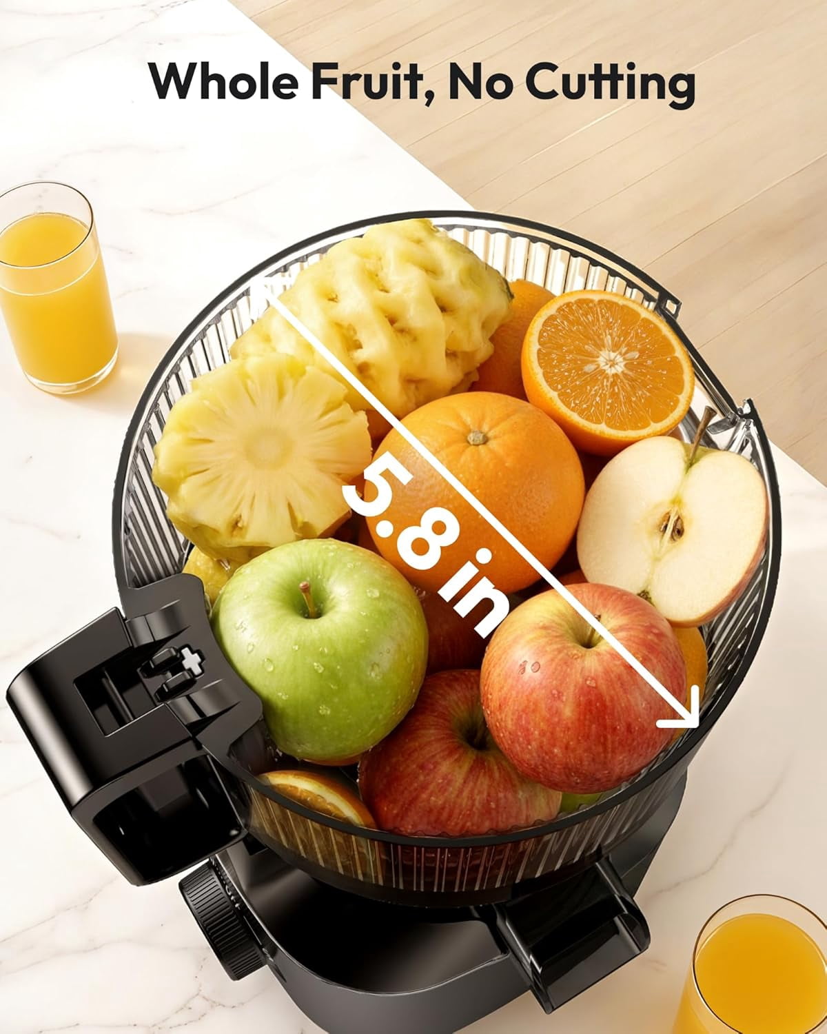 Cold Press Juicer Machines, 5.8" Wide Feed Chute, Slow Masticating Juicer for Whole Vegetables and Fruits, 99.6% High Juice Yield, Easy to clean, Juicer Machines with