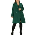 thumbnail image 2 of Abrigos de invierno de talla grande para mujer, con solapa de muesca, de doble botonadura, tipo trench, 1X, verde oscuro, 2 of 6