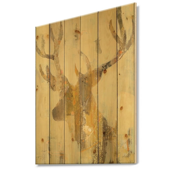 Designart 'Golden Deer II' Modern Farmhouse Print on Natural Pine Wood