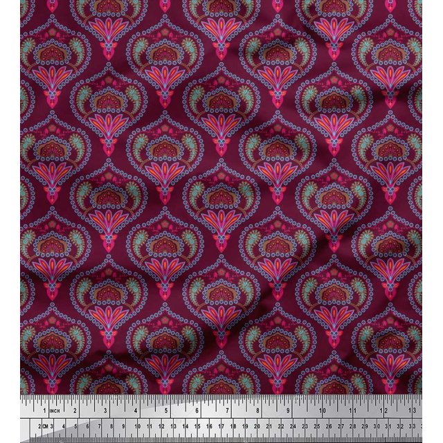Soimoi polyester Crepe Fabric Moroccan Damask Print Fabric by the Yard 42 Inch Wide