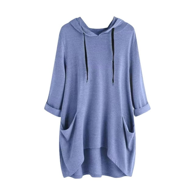 Timegard Chandails à Capuchon pour Femmes Grande Taille Manches Longues à Cordon Automne Décontracté Ample Confortable Blouse avec Poches