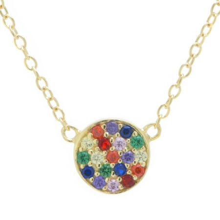 Marisol & Poppy 14kt Gold Plate Over Fine Sterling Silver Rainbow Cubic Zirconia Disc Necklace 16 + 2" Extender