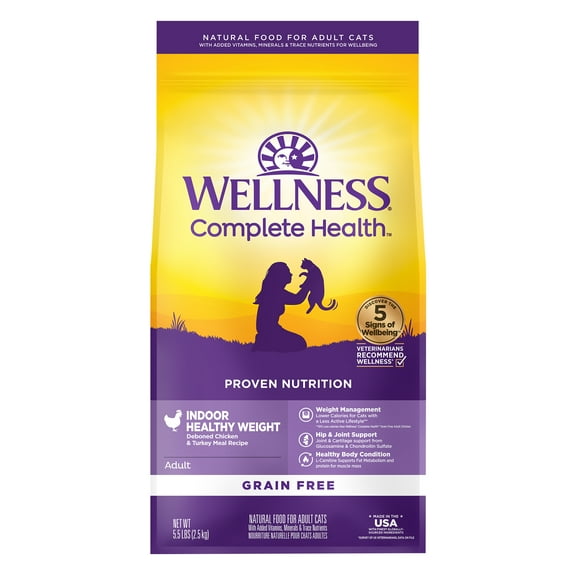 Wellness Complete Health Grain-Free Indoor Healthy Weight Chicken Recipe Dry Cat Food, 5.5 Pound Bag