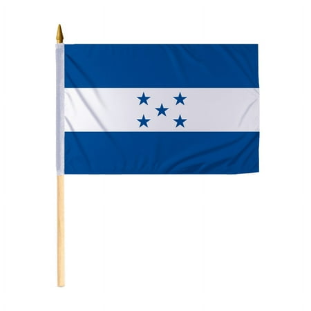 Promopatriot Small Honduras National Desk Flag 12x18 inch 24" Wood Stick Polyester Double Stitched Edges Mini Honduras flag on Stick
