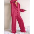 thumbnail image 4 of Women's Notched Collar Long Sleeve Top & Wide Leg Pants Loungewear Set Pink M, 4 of 7