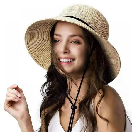 Rinder Ladies Summer Sun Hats Women Straw Beach Hats Foldable Wide Brim Floppy , Gray