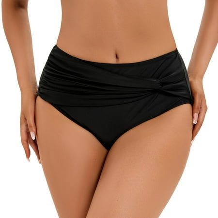 BKQCNKM Swim Shorts Women swim Suits for Women 2024 high Waisted Bottoms High Cut Swim Bottom Full Coverage Swimsuit Bottom Sports Yoga Shorts Skirt Nylon Spandex Thongs for Women thong Bikini Black M