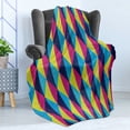 thumbnail image 4 of Vintage Soft Flannel Fleece Throw Blanket, Sixties Inspired Triangles with Grunge Effect Colorful Geometric Retro Pattern, Cozy Plush for Indoor and Outdoor Use, 70" x 90", Multicolor, by Ambesonne, 4 of 5