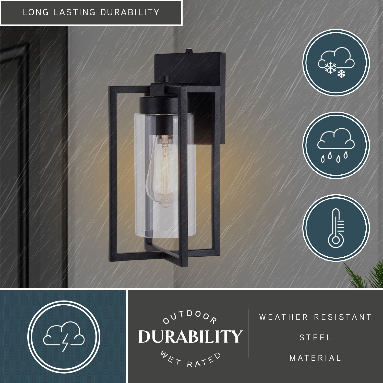 Kilbourne 1 Light Black Dusk to Dawn Outdoor Wall Lantern Clear Glass