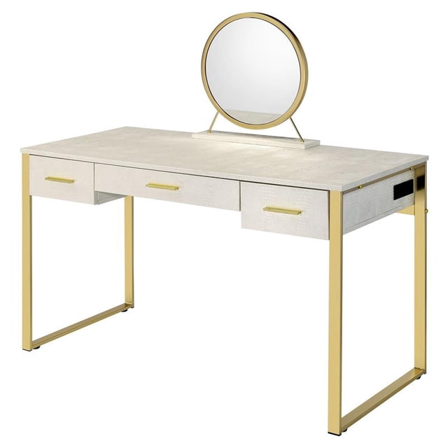 ACME Vanity Set Myles avec Port USB en Métal Blanc et Champagne Antique