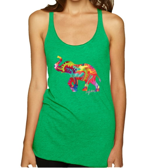Wild Bobby, Colorful Walking Good Luck Elephant Animal Lover Tri-Blend Racerback Tank Top, Envy, Small