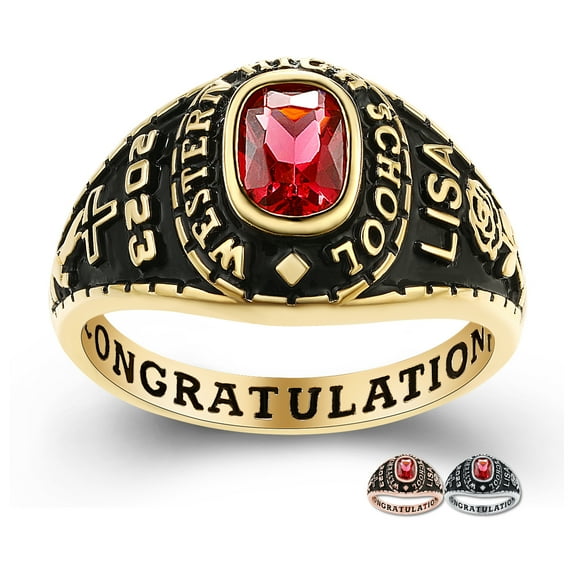 Mementos PJM Custom Women's Class Rings for High School or College-Sterling Silver 925/Gold