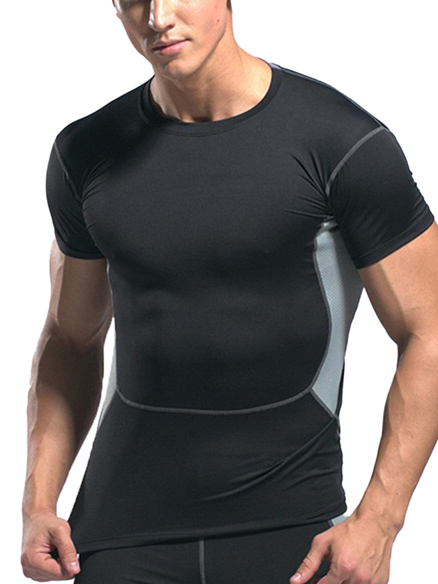 Men's Athletic Compression  Base Layer Sports T-Shirt Black Slimming Tight fit 