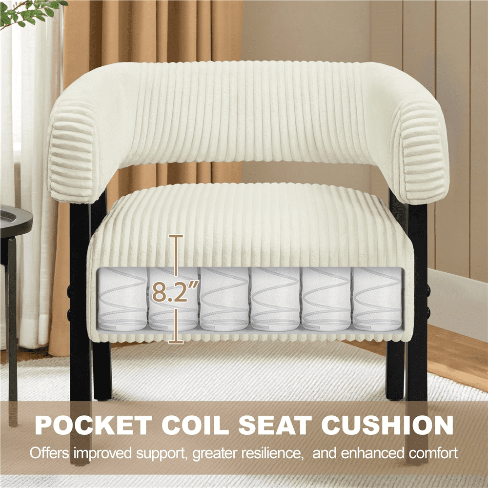 Renwick Corduroy Accent Chair with Solid Wood Legs for Living Room, Beige