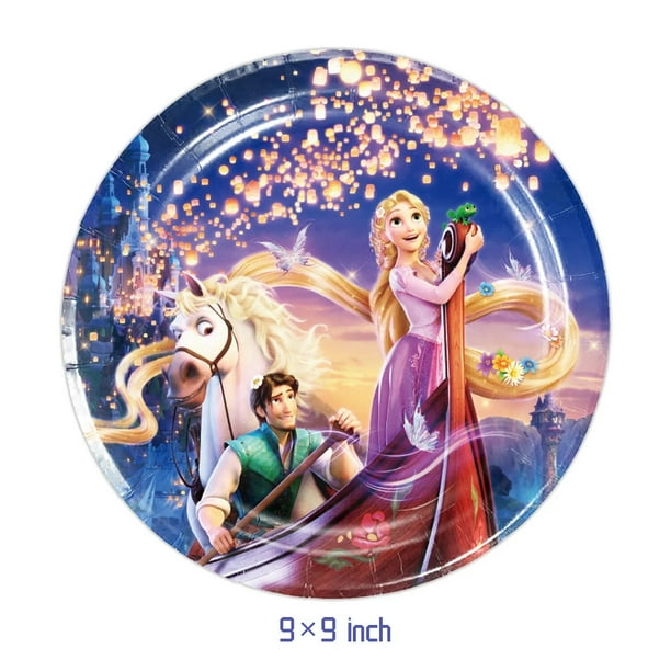 Disney Tangled Rapunzel Princess decoraciones para fiestas, vasos de papel desechables, platos, Pancarta, globos para niñas, suministros para fiestas de cumpleaños