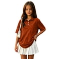 thumbnail image 2 of Girl's Short Sleeve Polo Shirt Button Soild Color School Uniform Shirt Ginger 140, 2 of 6