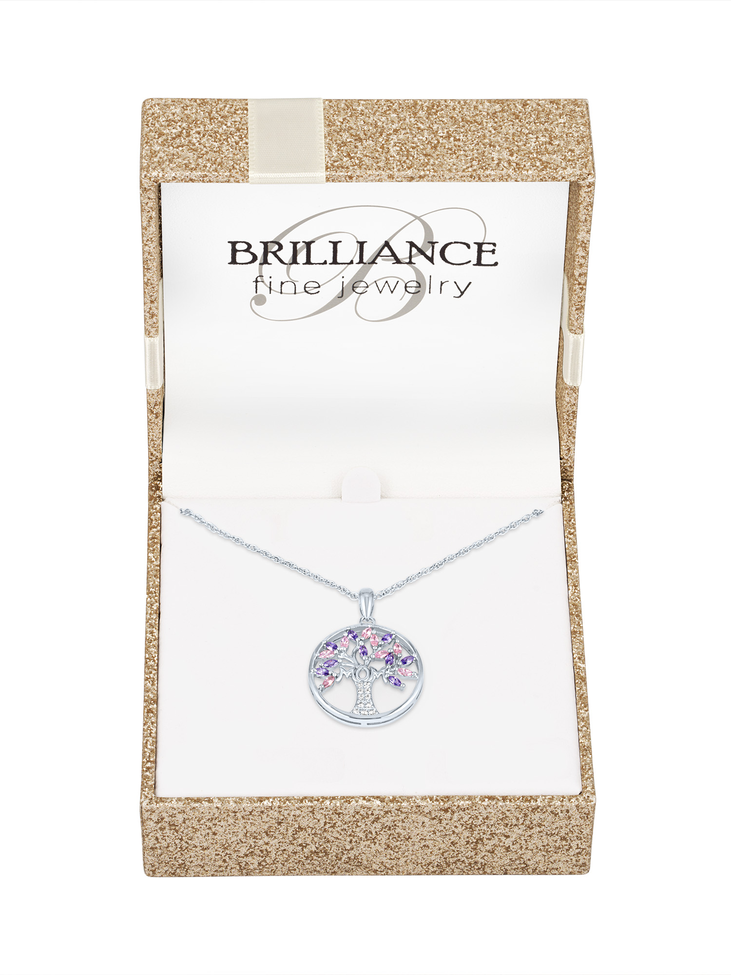 Ladies Brilliance Fine Jewelry Sterling Silver Plated Similated Pink Amethyst & CZ Cross Pendant, 18"