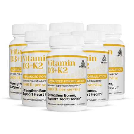 TURNER Grass-Fed Vitamin D3 and K2 Antioxidants Supplement, 5 Bottles, 300 Capsules