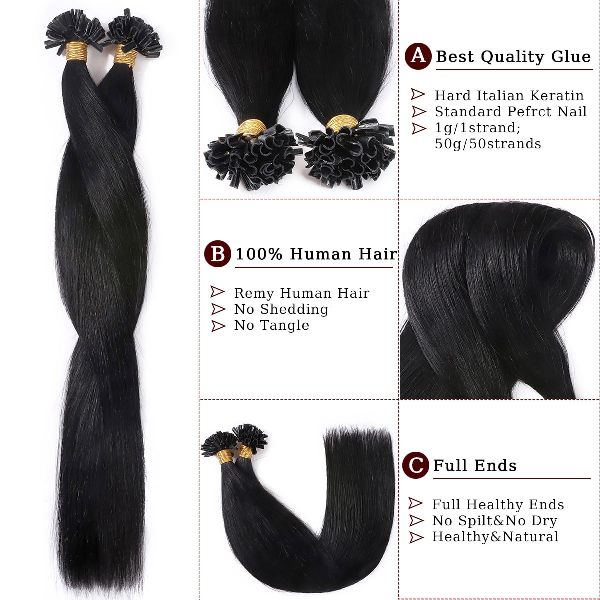 SEGO U Tip Hair Extensions Pre Bonded Fusion Hairpieces 100% Remy Human Hair U-tip Nail Tipped Keratin Glue Stick Microlink Blonde Hair Extension for Women 50 Strands
