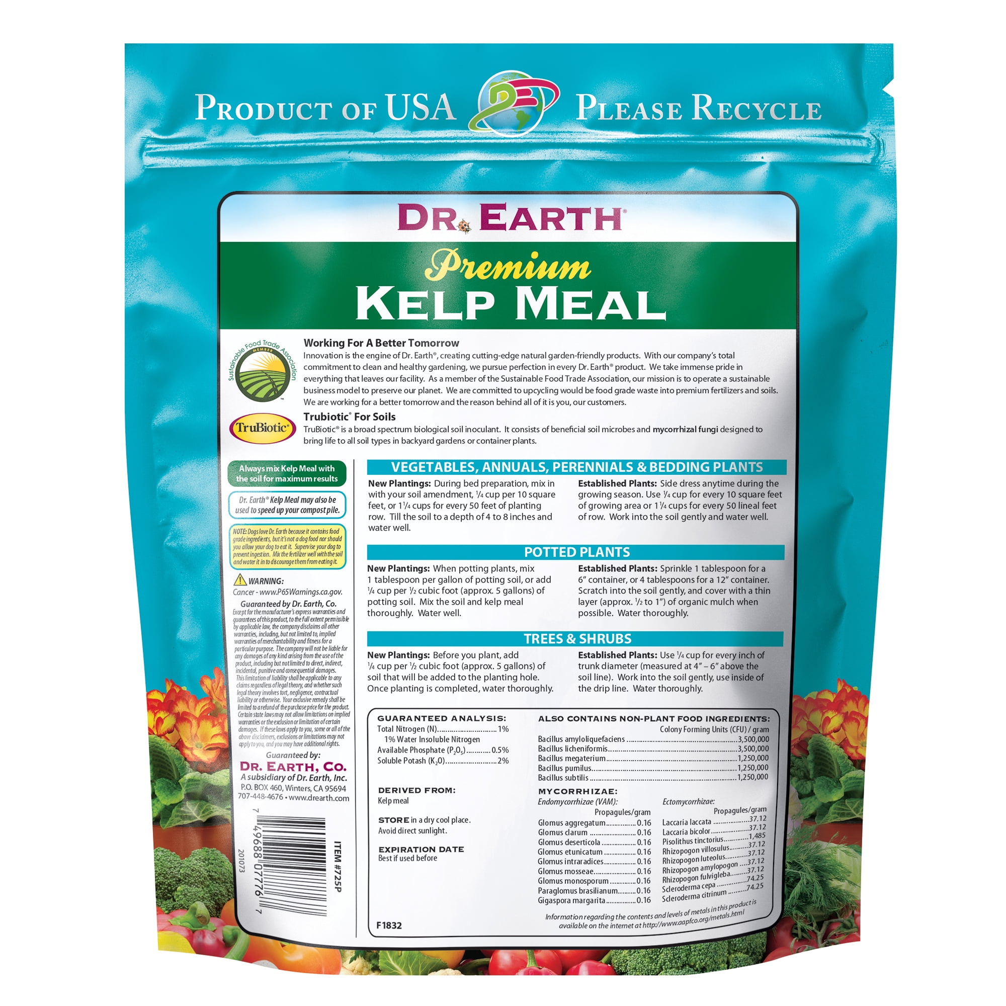 Dr. Earth Organic & Natural Premium Kelp Meal Plant Food, 1-0.5-2 Fertilizer, 2 lb.