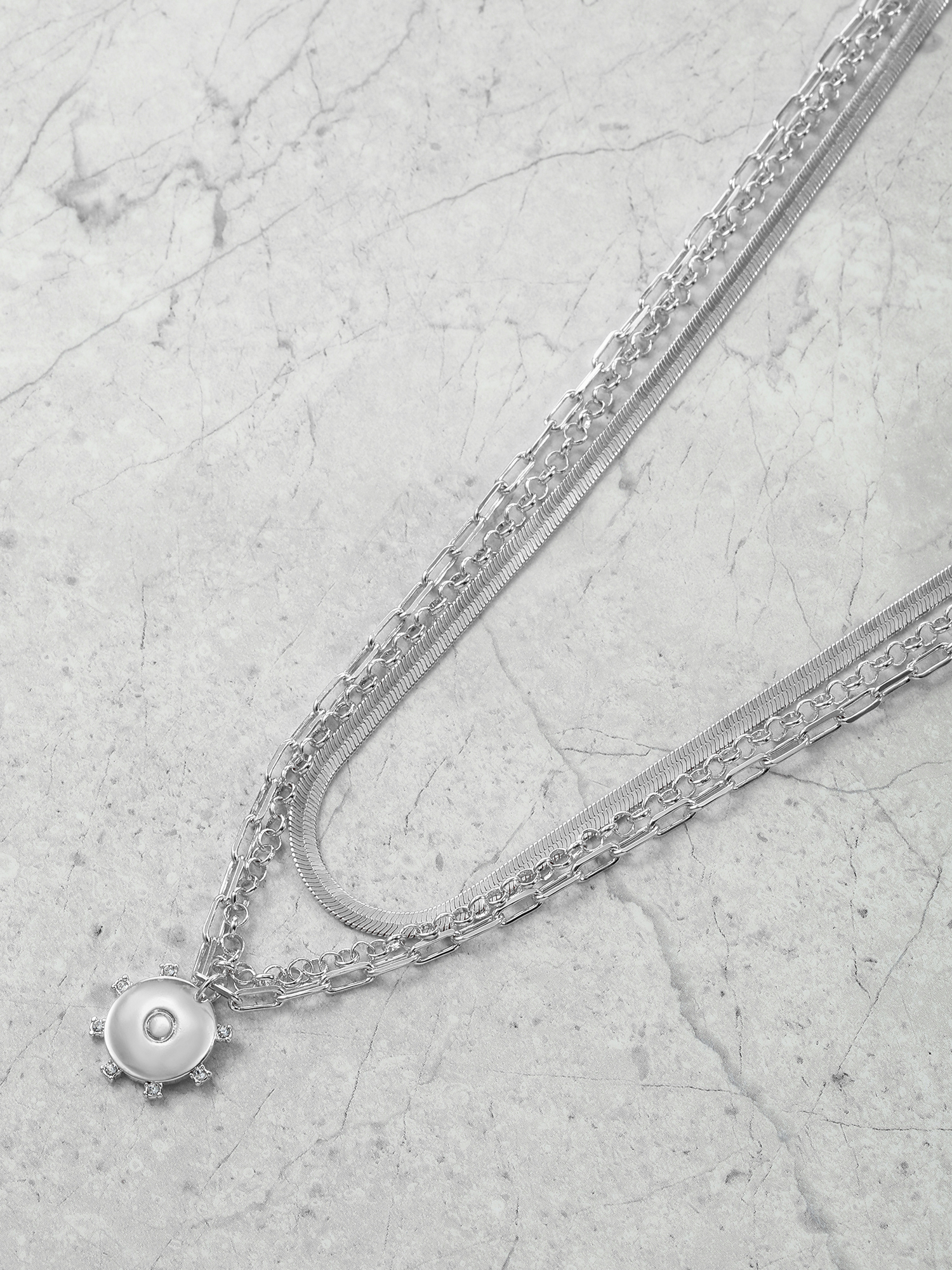Time and Tru Silvertone Necklace, 3 Piece, Initial O