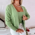 thumbnail image 4 of 2022 Fashion Pearl Decorate Sweaters Coats Autumn Women Solid Knitted Sling Tank Top With Cardigan Sweater Two Piece Set Outfits, 4 of 6