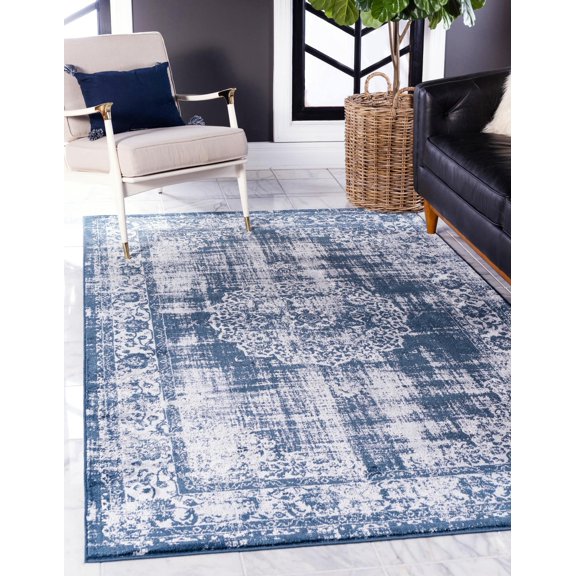 Unique Loom Leila Rug Dark Blue/Ivory 2' 2" x 3' 1" Perfect For Living Room Bed Room Dining Room Office