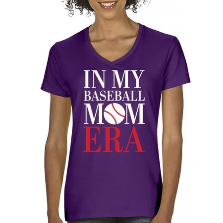 In My Baseball Mom Era Women's V-Neck T-shirt Funny Mom of Boys Best Team Supporter Mother Active Sports Child Mommy Tee