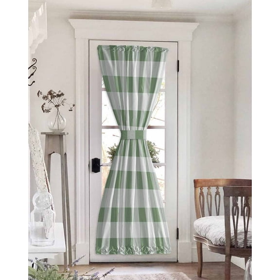 Saga Green Plaid, Farmhouse Country Buffalo Check Blackout Curtains, French Door Curtains for Door Window, Privacy Drapery for Patio/Sidelight Doors, 1 Panel with Tieback, 25 x 72 Inches