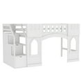 thumbnail image 4 of Euroco Wood Twin Size Loft Bed, Castle House Bed with Storage Staircase, White, 4 of 12