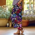 thumbnail image 2 of Jxximdong Pants for Women Women's Botanical Floral Print Loose Pocket Patchwork Casual Cotton And Linen Pants Red M Trousers, 2 of 3