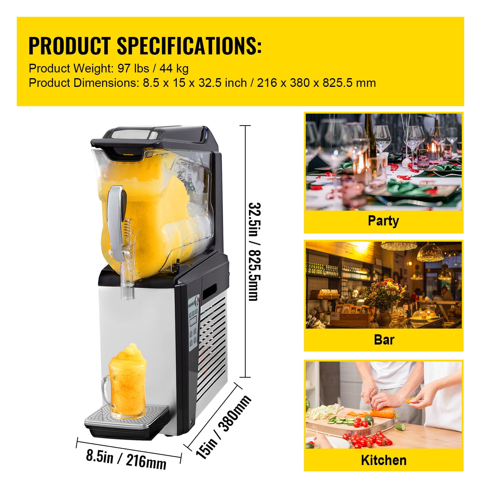 KFFKFF Commercial Slushy Machine 10L Margarita Frozen Drink Maker 500W Automatic Clean Day and Night Modes for Supermarkets Cafes Restaurants Snack Bar, Sliver