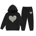 thumbnail image 3 of Girls' Clothing Sets Clearance Long Sleeve Heart Printed Shirt Pants Set Graphic Print Casual Clothes Set for Children Kids,Black,8-9 Years, 3 of 4