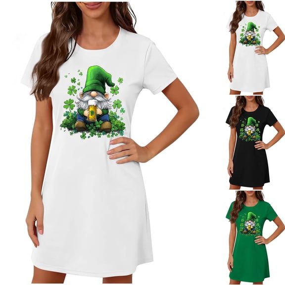 Sakmal Moo Moos for Women Nightgowns Cute Short Sleeve St Patrick's Day Nightwear Irish St Paddys Day Short Shamrock Print Womens Nightgown L