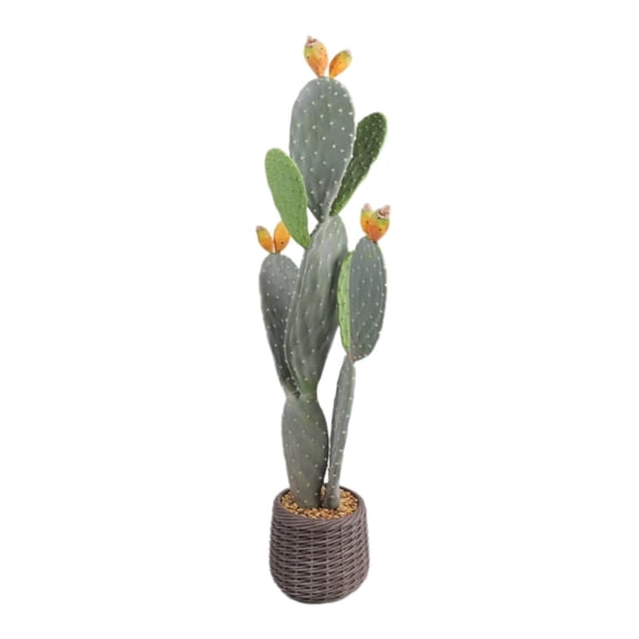 42" Artificial Saguaro Cactus, Lifelike Faux Prickly Pear in Black Pot – Indoor/Outdoor Home, Office or Patio