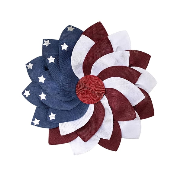4th of July Patriotic Wreath for Front Door –18.9inch 250th Anniversary American Flag Theme Red White Blue Handmade Flower Shaped Wreath,Memorial Day Independence Day Hanging Decoration