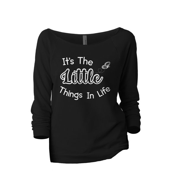 It's The Little Things In Life Women's Fashion Slouchy 3/4 Sleeves Raglan Lightweight Sweatshirt Black Large