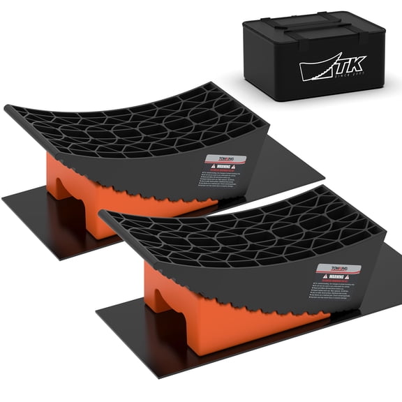 TOWKING Camper Leveler 2-Pack, 4.3" Lift 30,000 lbs RV Leveling Blocks with Curved Design & Wheel Chocks for Fifth Wheel & Dual Axle Trailers