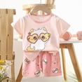 thumbnail image 2 of HCNTES Toddler Baby Girls Summer Clothes Kid Outfits Boys Short Sleeves T-Shirt Tops + Shorts Cute Outfits Set For Kids 2t 3t 4t 5t 6t 7t Kids Daily School Activities(H01-Pink,6-9 Months), 2 of 4