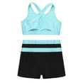thumbnail image 4 of Yeahdor Girls 2Pcs Gymnastics Sports Suit Dance Outfit Crop Top with Shorts Tankini Set Activewear Light Blue 10, 4 of 5