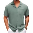 thumbnail image 3 of Mens Textured Button Down Shirt Short Sleeve Casual Summer Collared Beach Shirt with Pocket Lightweight Vacation Top, 3 of 4