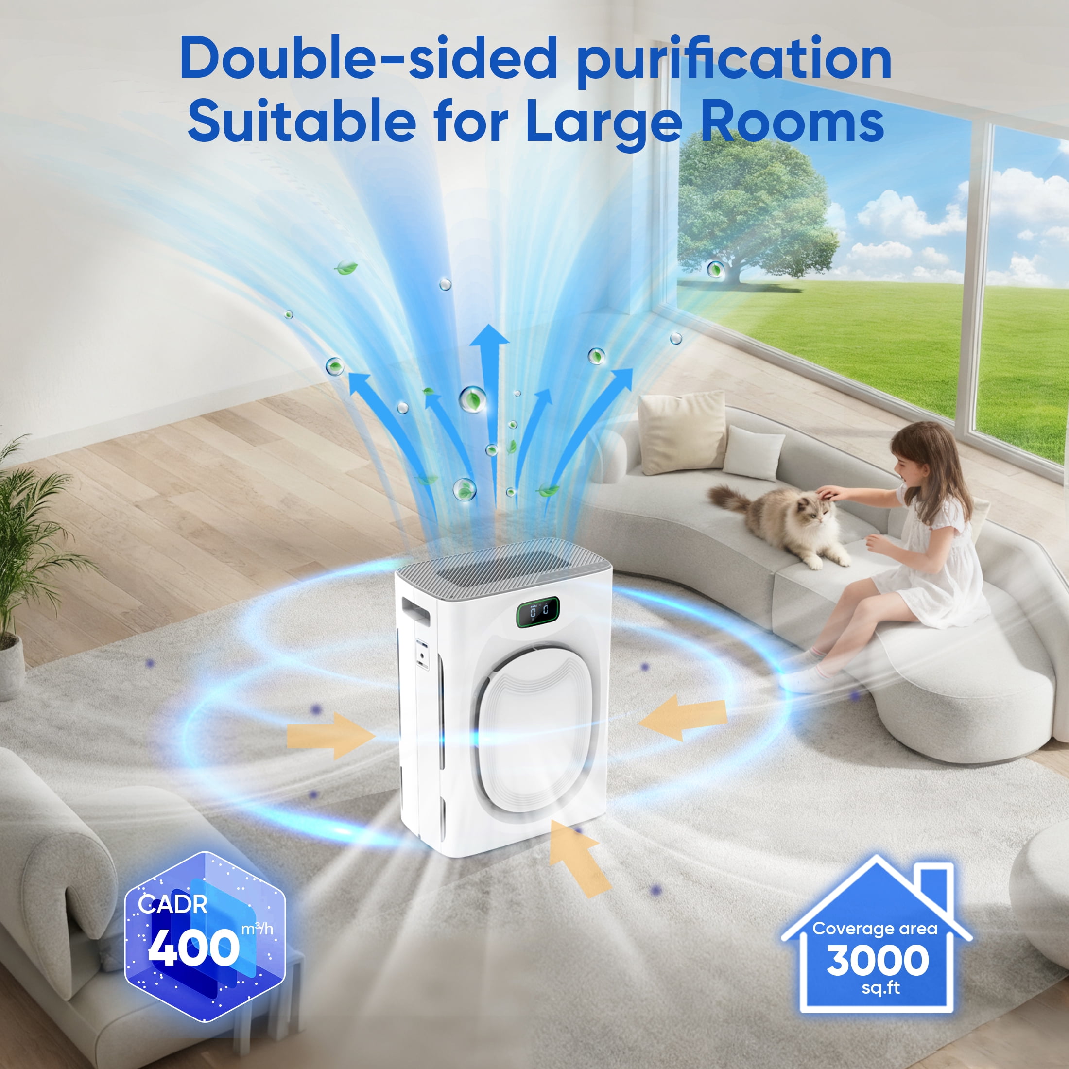 KEN BROWN Pet Air Purifiers for Home - 2500 ft² Large Coverage for Pet Families H13 HEPA Washable Filters, Smart WiFi-Perfect Christmas Gift for Pet Owners
